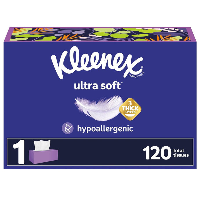 Kleenex Ultra Soft Facial Tissues 1 Flat Box 110-120 Tissues per Box 3-Ply