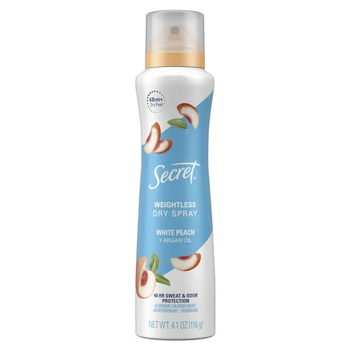 Secret Dry Spray Antiperspirant Deodorant White Peach and Argan Oil 4.1 oz.