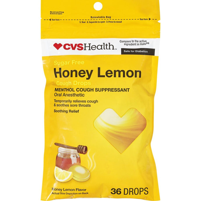 CVS Health Sugar Free Honey Lemon Cough Drops 36 ct.