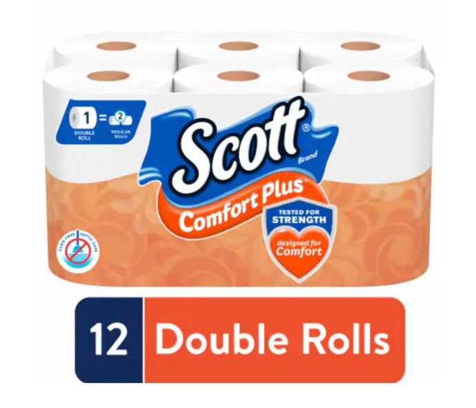 Scott ComfortPlus 1 Ply Toilet Paper 12 double rolls
