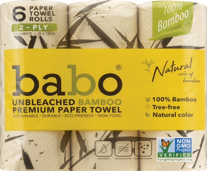Babo Unbleached Bamboo Premium Paper Towels 6 rolls