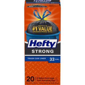 Hefty Strong Extra Large Trash Can Liner Drawstring Bags 33 Gallon 20 ct.