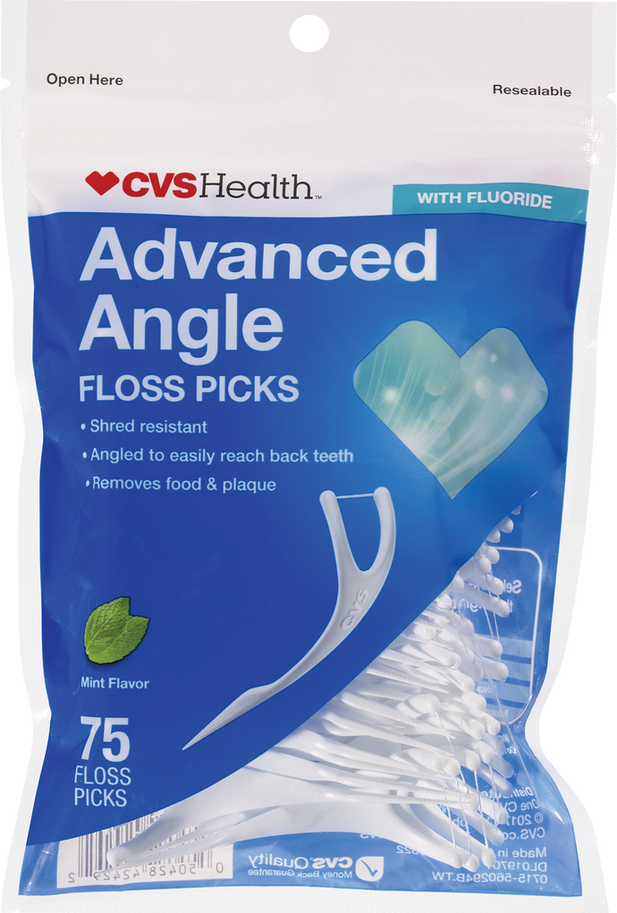 CVS Health Advanced Angle Floss Picks Mint Flavor 75 ct.