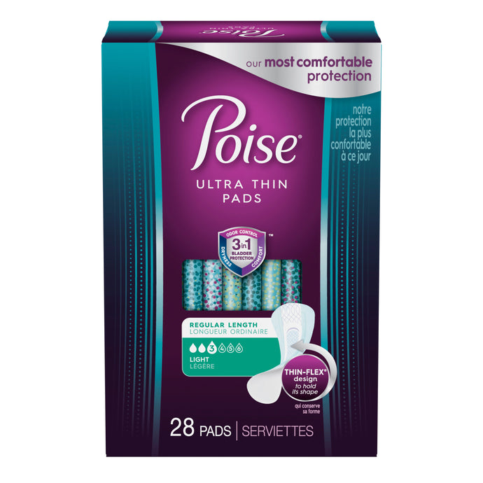 Poise Ultra Thin Incontinence Pads Light Absorbency Regular Length 28 ct.
