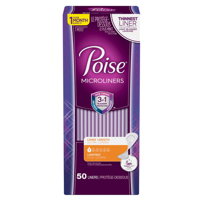 Poise Microliners Incontinence Panty Liners Lightest Absorbency Long 50 ct.