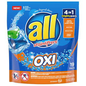 all OXI Laundry Detergent 4 in 1 Mighty Pacs 19 ct.