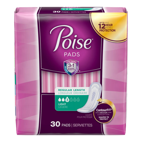 Poise Incontinence Pads Light Absorbency Regular 30 ct.