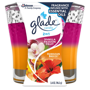 Glade 2-in-1 Jar Candle Air Freshener Hawaiian Breeze & Vanilla Passion Fruit 3.4 oz.