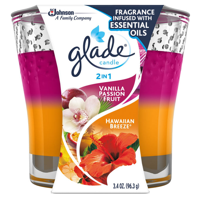 Glade 2-in-1 Jar Candle Air Freshener Hawaiian Breeze & Vanilla Passion Fruit 3.4 oz.