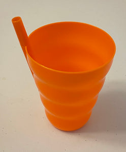 Sip-A-Cup 10 oz. Orange Plastic Cup with Straw