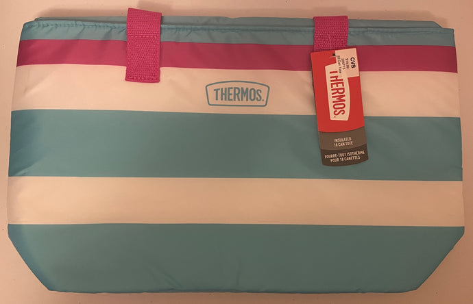 Thermos Insulated 18-can Tote Blue, White and Pink