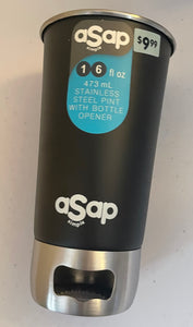 aSap 16 oz. Stainless Steel Pint with Built-In Bottle Opener Black