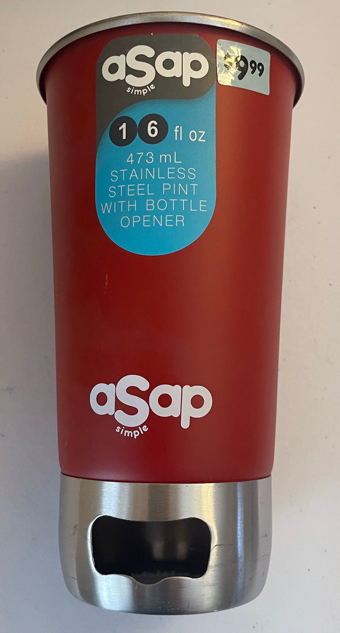 aSap 16 oz. Stainless Steel Pint with Built-In Bottle Opener Red