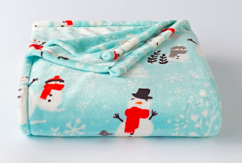 The Big One Supersoft Plush Throw Blue with Snowman