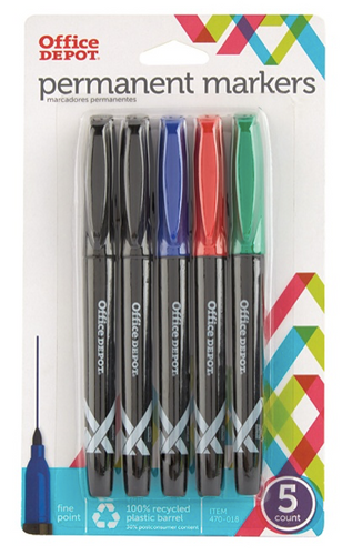 Office Depot Brand Fine Point Permanent Markers Assorted Colors 5 ct.