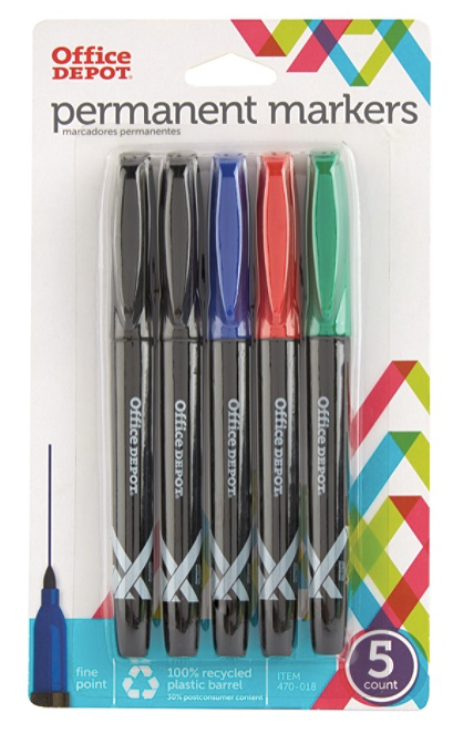 Office Depot Brand Fine Point Permanent Markers Assorted Colors 5 ct.